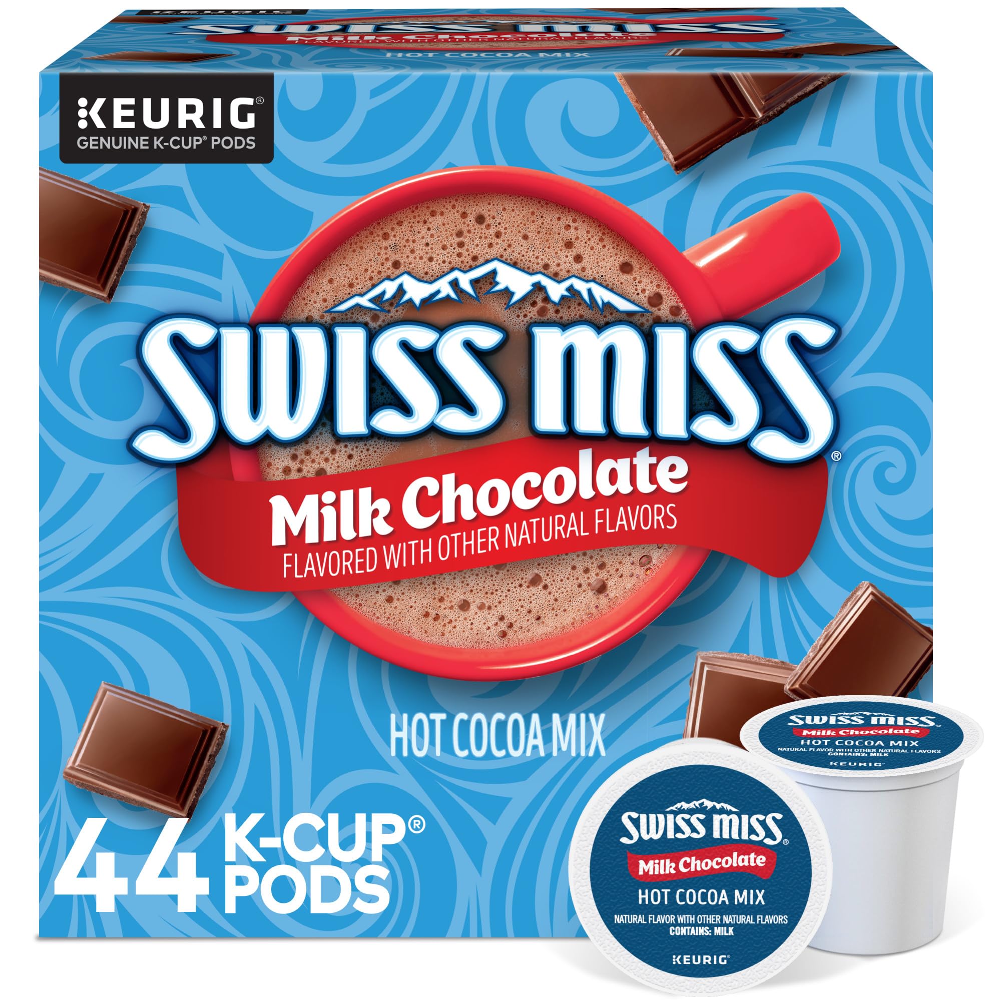 Swiss Miss Milk Chocolate Hot Cocoa K-Cup Pods for Keurig - 44 Count Single-Serve Pack - Perfect for Winter Warmth, Office Breaks & Cozy Nights