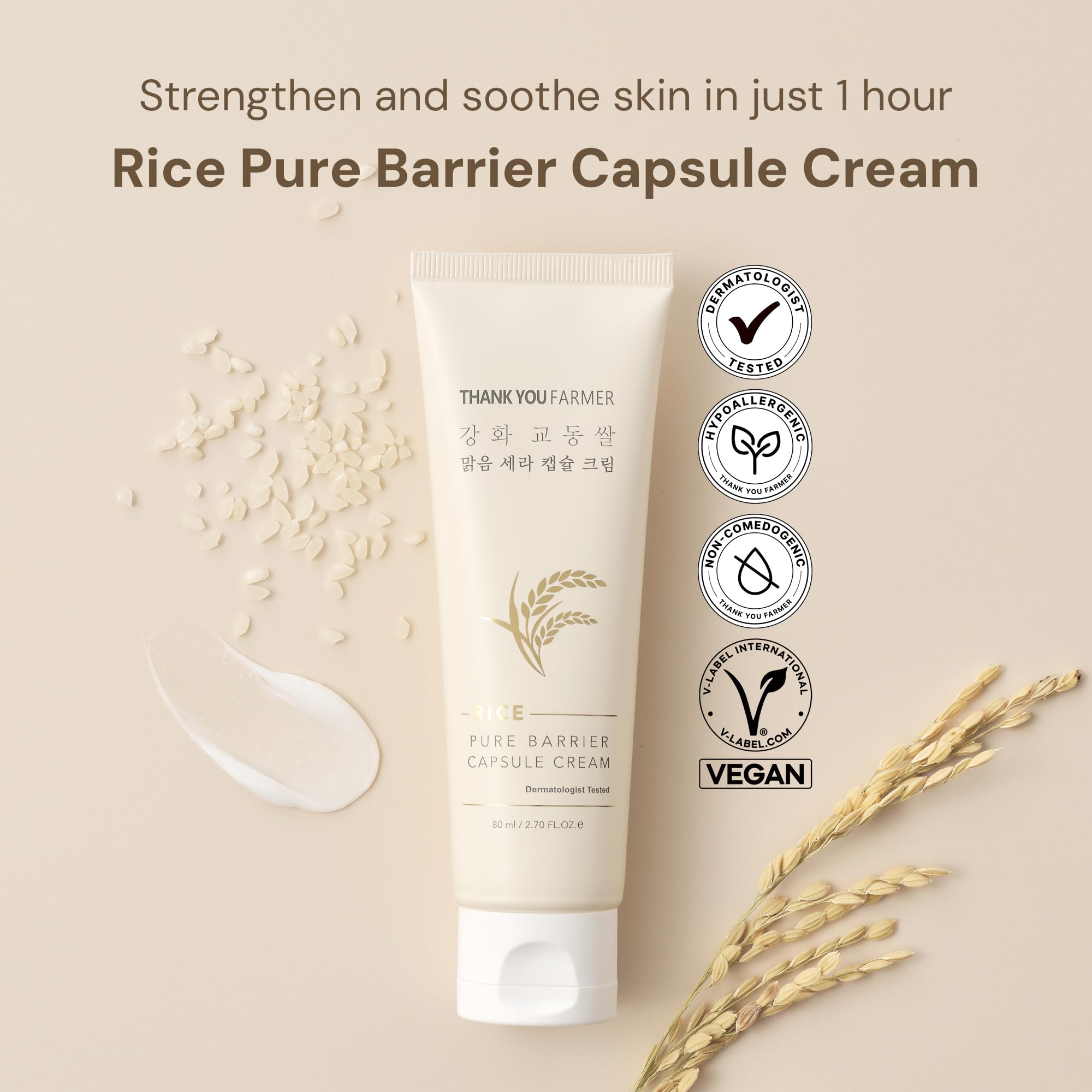 THANKYOU FARMER Rice Pure Barrier Capsule Cream - Hydrating Moisturizer for Dry & Sensitive Skin | Hypoallergenic, Dermatologist Tested Korean Skincare with Ceramide Capsules & Rice Extract | Perfect for Night Routine & Winter Skin Care