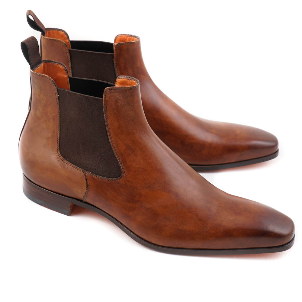 Santoni Men's Chelsea Boots in Antique Brown Leather - Stylish & Comfortable Ankle Boots for Casual Wear & Office Outfits