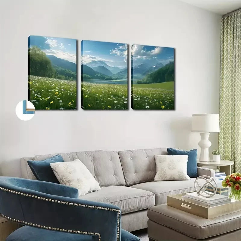 3-Piece Framed Canvas Wall Art Set - Beautiful Grass & Small Flowers Design, 40x60cm High Quality Print | Ready to Hang Australian Made Home Decor for Living Room, Bedroom & Office