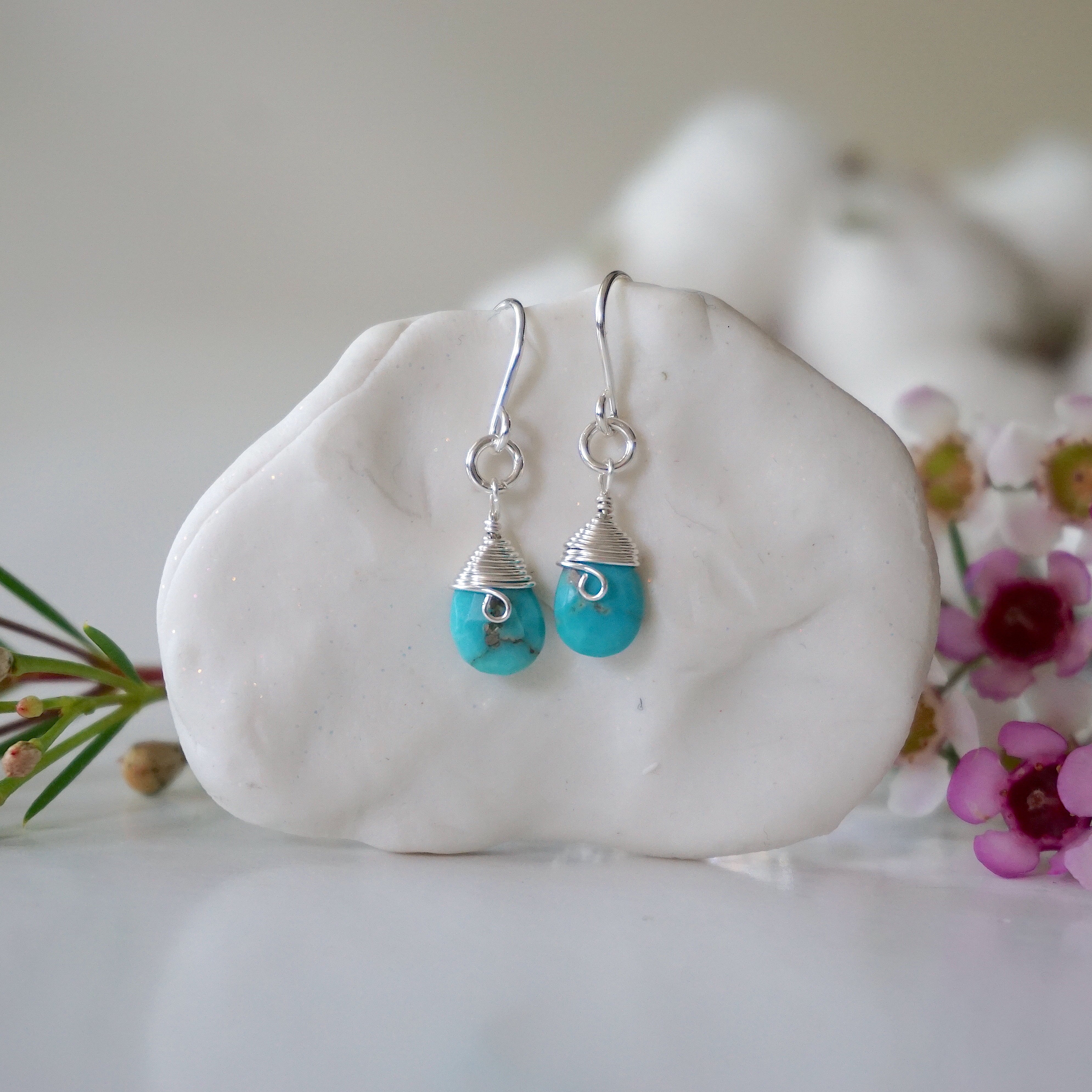 Turquoise Teardrop Earrings in Sterling Silver | Handmade Boho Jewelry for Women | Perfect for Weddings, Parties & Everyday Wear