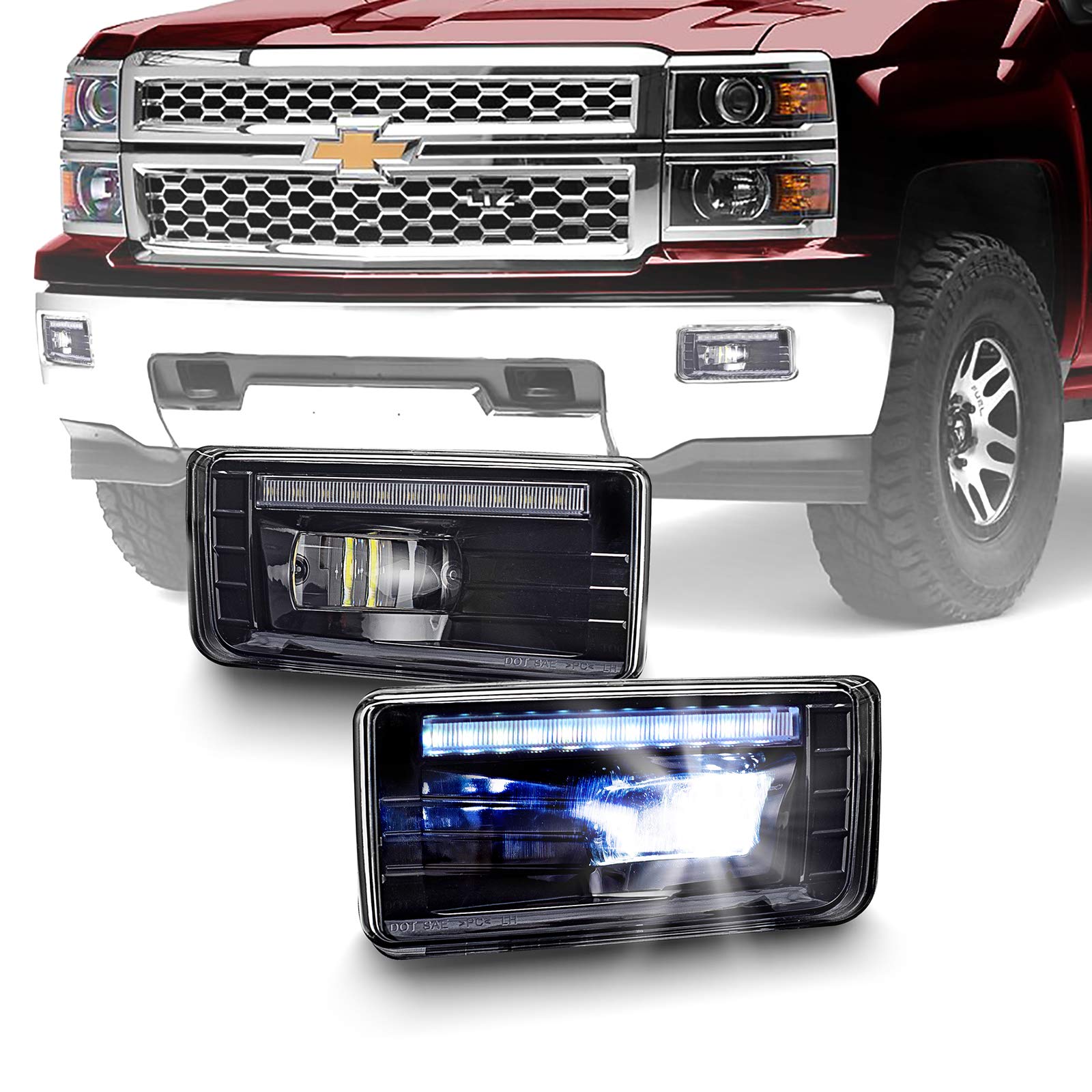 Tecoom LED Fog Lights with Daytime Running Lamps - Compatible with 2007-2015 Cadillac Escalade, Chevrolet Silverado/Avalanche/Suburban/Tahoe, GMC Sierra/Yukon - High Visibility for Night Driving & Off-Road Adventures