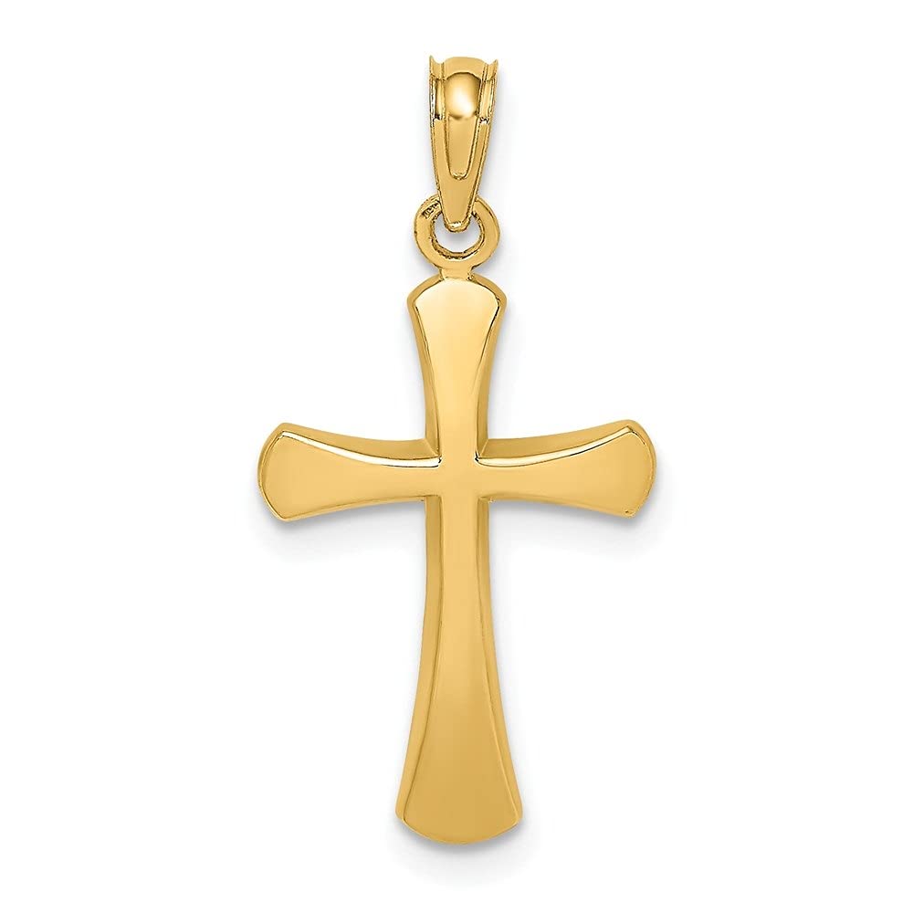 14K Gold Polished Beveled Cross Pendant Necklace - Elegant Round Tip Charm for Women | Perfect for Daily Wear, Gift Giving & Special Occasions
