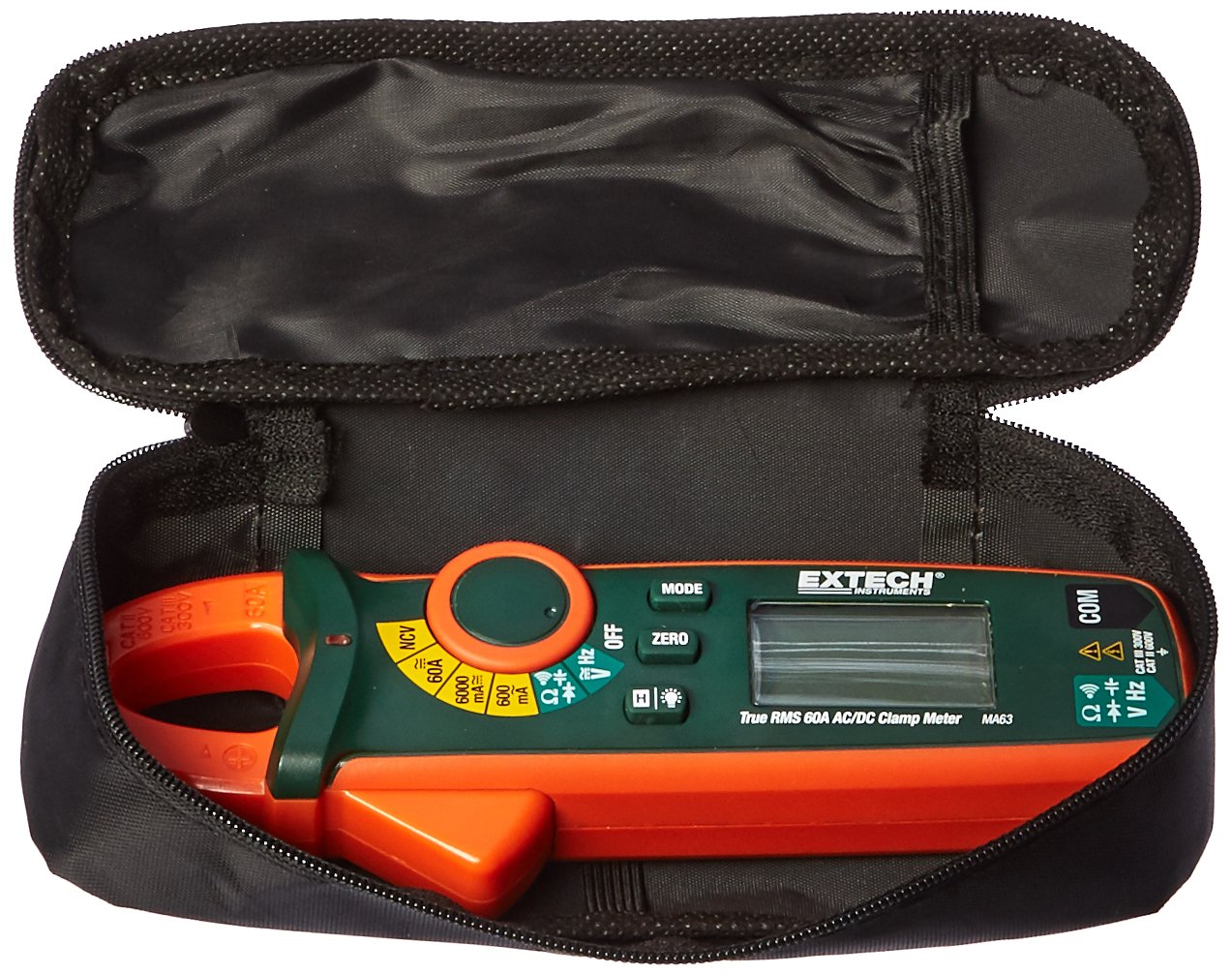 Extech MA63 True RMS 60A AC/DC Clamp Meter with Non-Contact Voltage Detection - Professional Electrical Testing Tool for HVAC, Automotive & Industrial Use