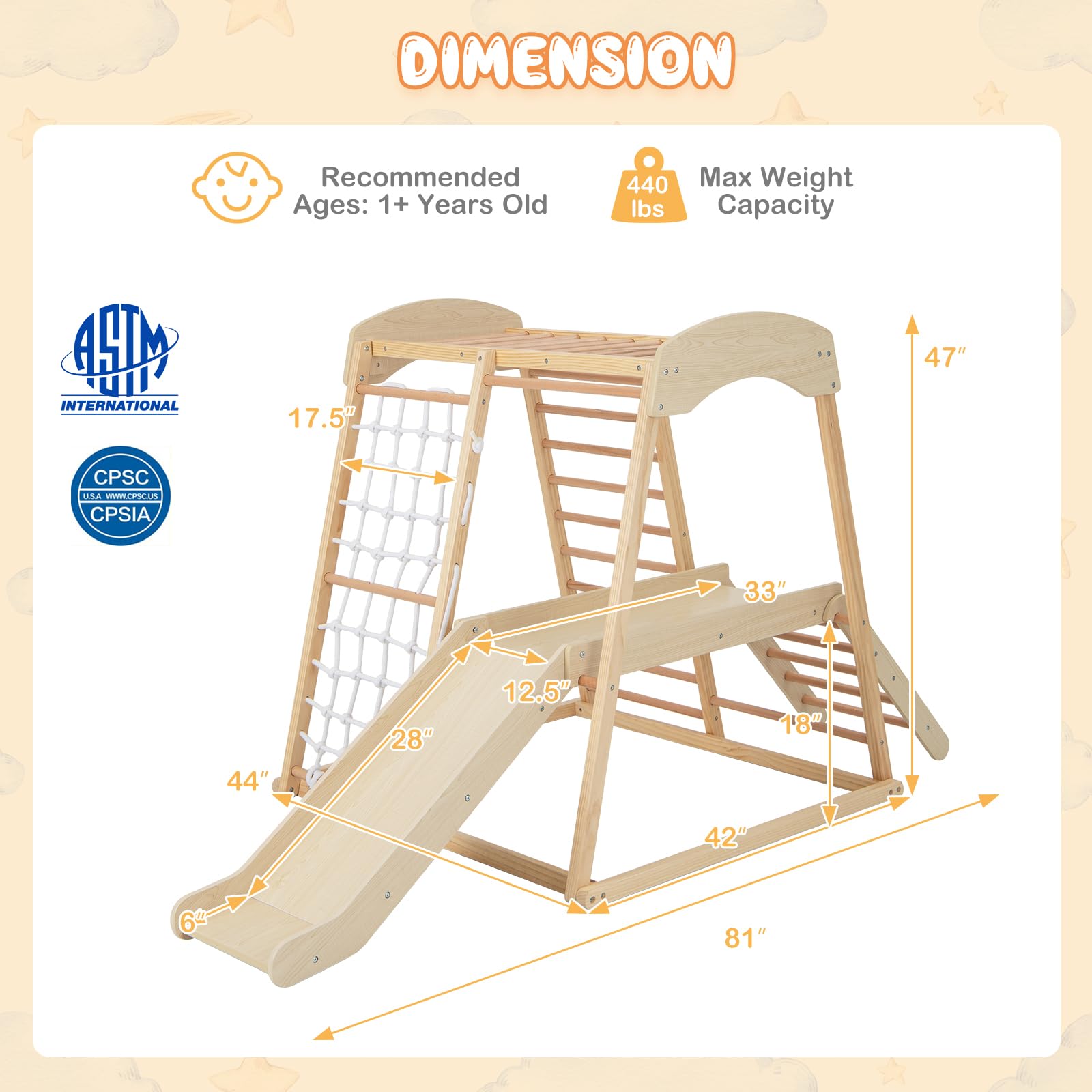 Costzon 6-in-1 Indoor Jungle Gym for Toddlers - Montessori Climbing Toys with Slide, Climbing Net & Monkey Bars - Wooden Playground Climber Playset for Kids - Perfect Gift for Birthday & Christmas - Ideal for Home Playrooms, Daycares & Preschools
