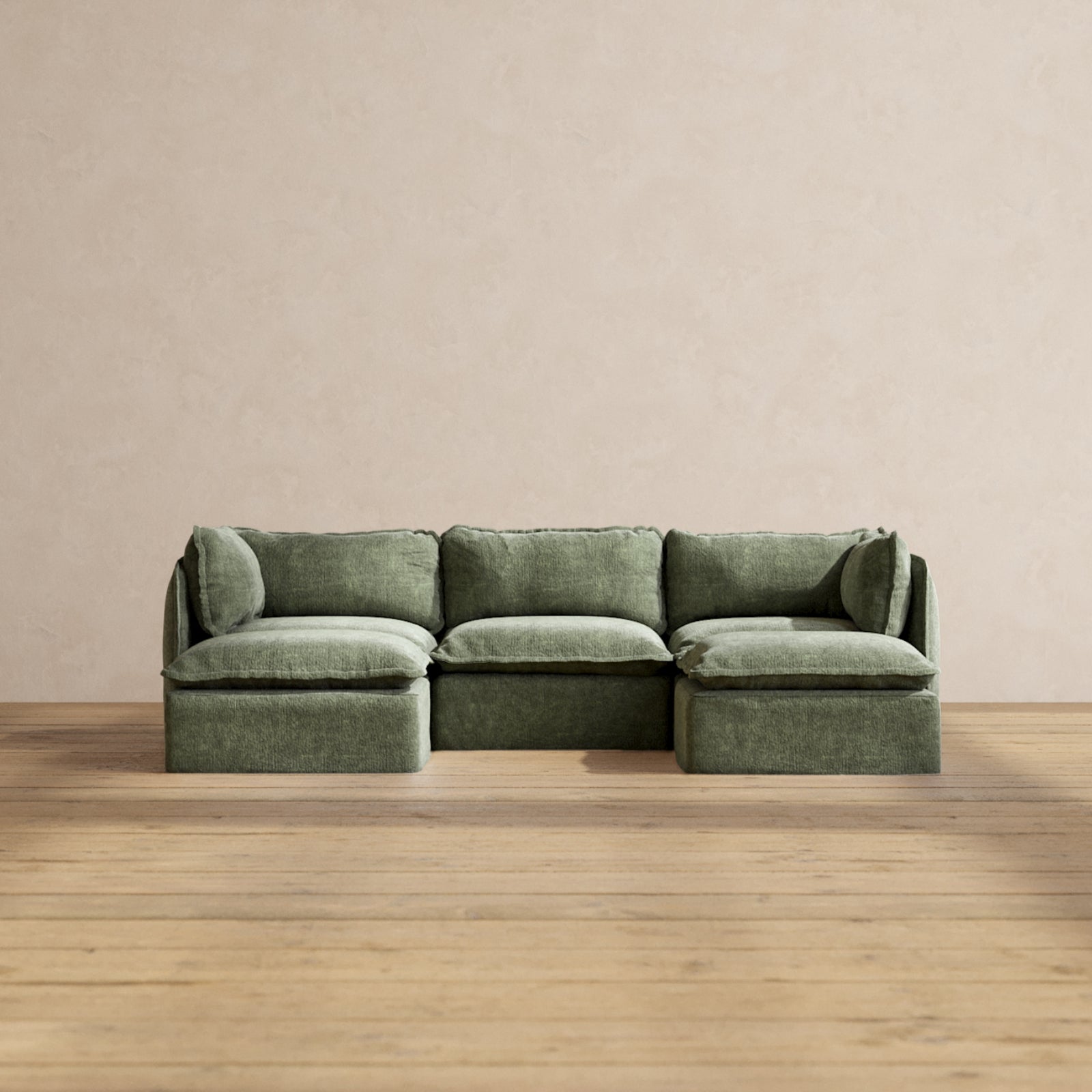 Modular Performance 3-Seater U-Shaped Sectional Sofa in Willow Fabric | Relaxed Blend Linen Upholstery | Perfect for Living Room, Family Room & Home Theater Comfort