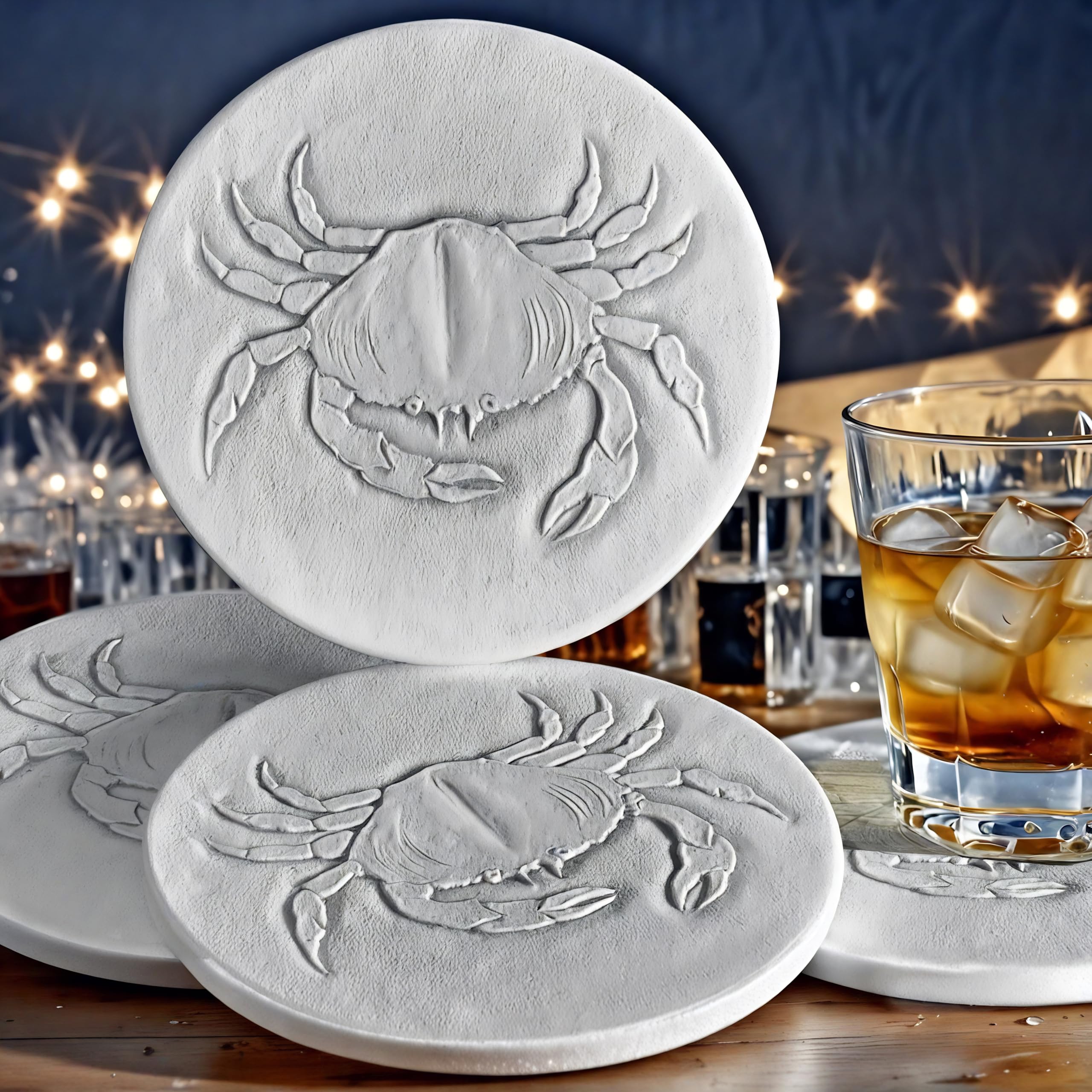 Premium Absorbent Crab Drink Coasters Set of 4 - Non-Slip Beverage Protectors for Coffee Tables, Bars & Home Decor