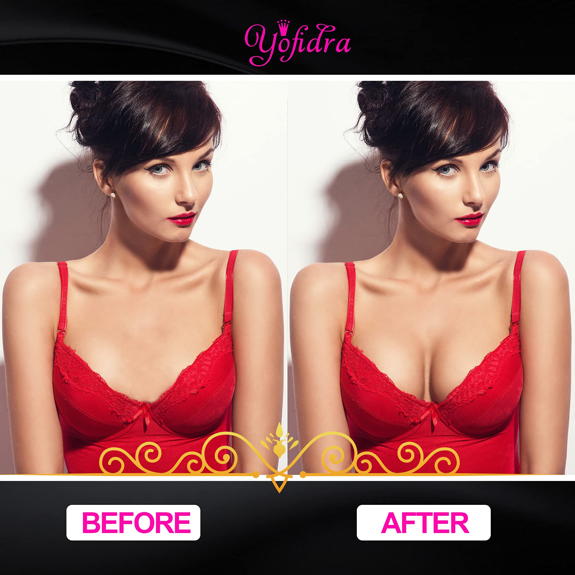 Yofidra Silicone Bra Inserts & Breast Enhancers - Add 2 Cups Size, Breathable & Reusable Push Up Pads (1 Pair, Solid, Large) - Perfect for Swimwear, Dresses & Everyday Wear