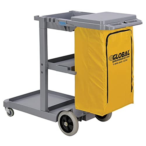 Global Industrial Janitor Cart - Heavy Duty Gray Cleaning Cart with 25 Gallon Vinyl Trash Bag - Perfect for Office, School, Hospital & Warehouse Cleaning