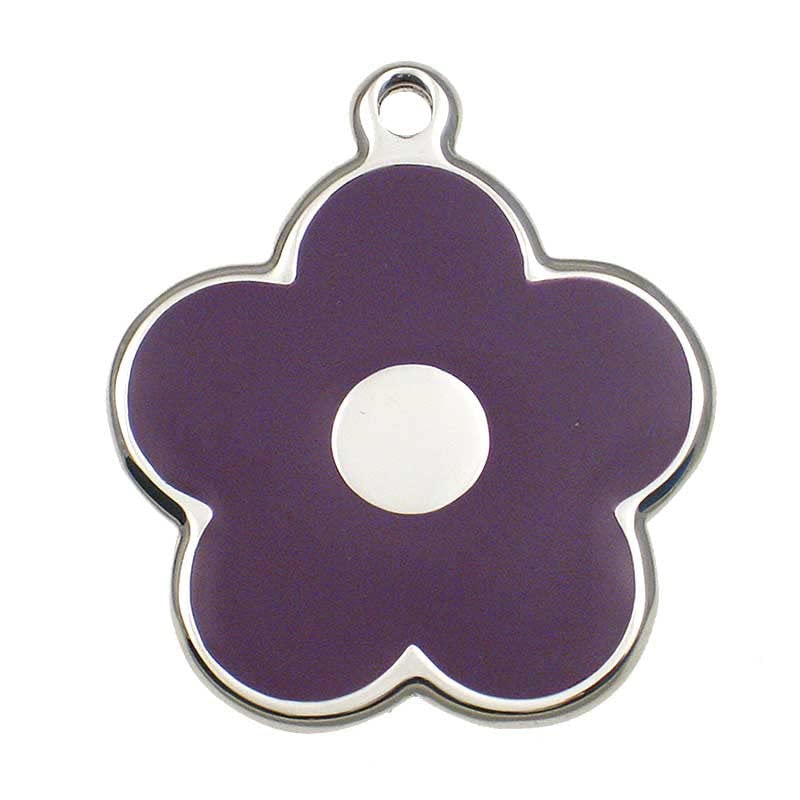 **LuckyPet Custom Engraved Stainless Steel Pet ID Tag for Dogs & Cats - Large Purple Flower Jewelry Design - Perfect for Collars, Travel & Safety Identification**