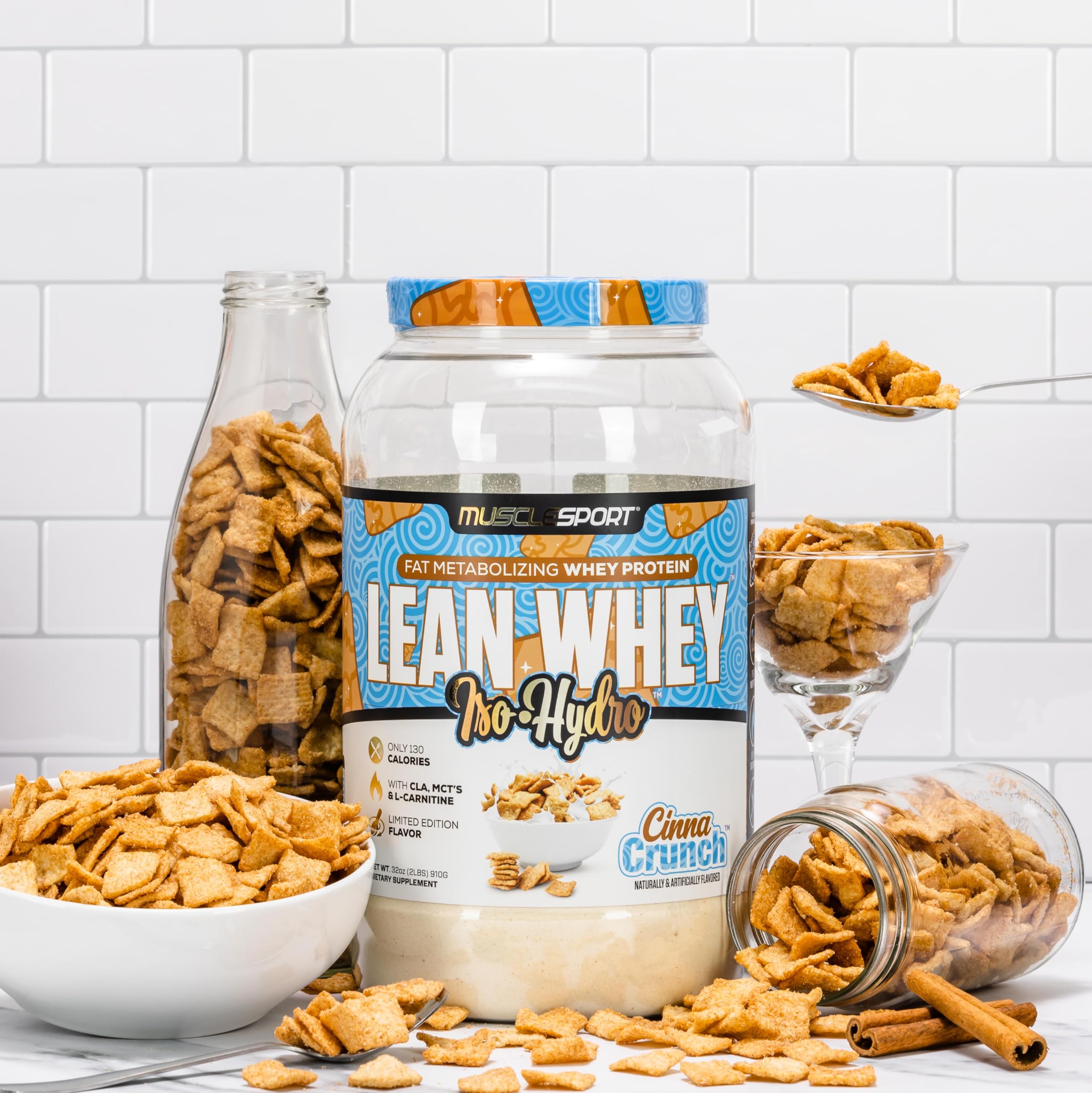 Musclesport Lean Whey Revolution™ Protein Powder - Whey Protein Isolate - Low Calorie, Low Carb, Low Fat - 25g Protein per Scoop - 2lb Cinna Crunch Flavor - Ideal for Post-Workout Recovery & Weight Management