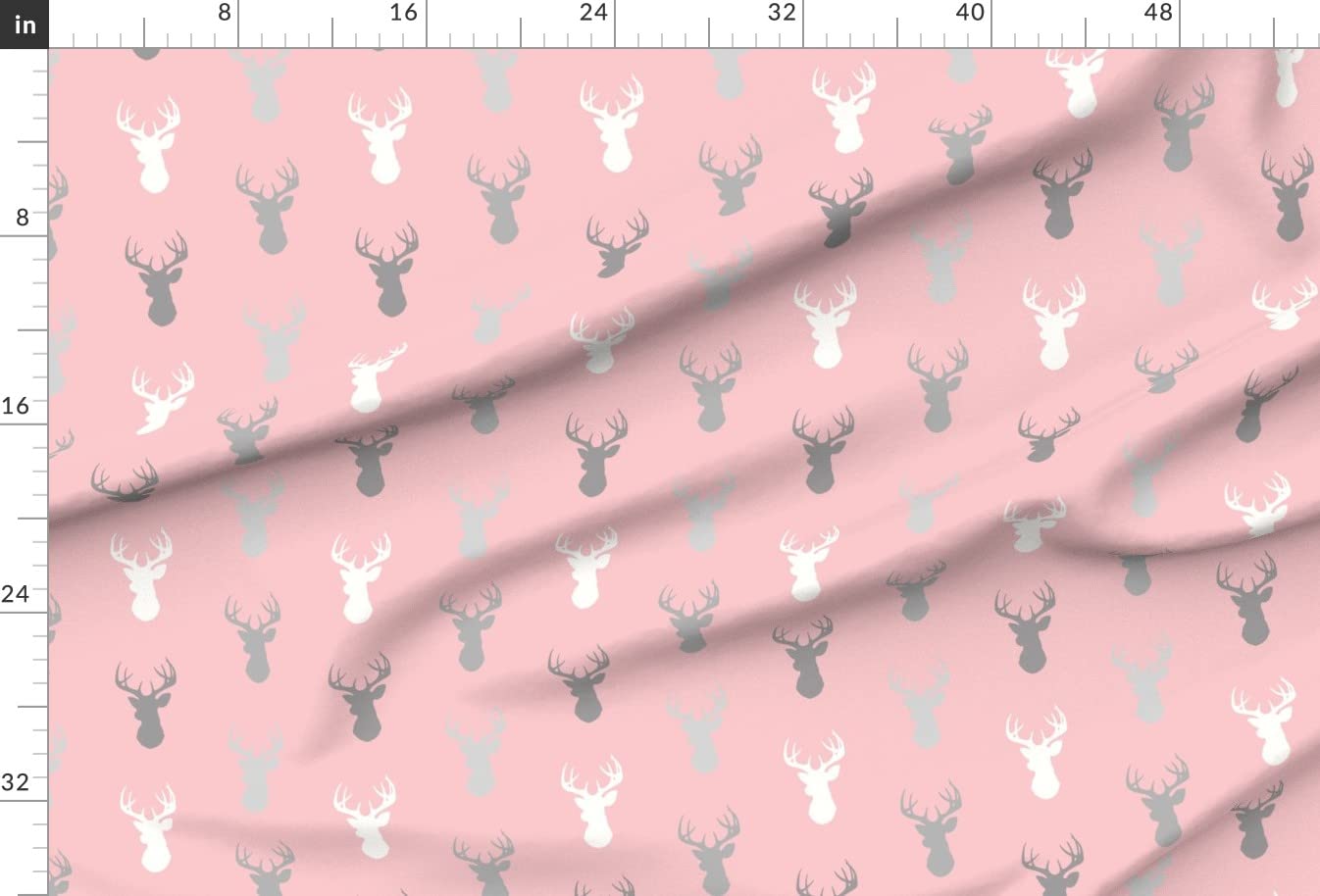 Deer Pink Meadow Sunrise Gray Woodland Nursery Buck Printed Velvet Fabric by The Yard - Premium Upholstery & Home Decor Material for DIY Projects, Curtains, Pillows, and Apparel