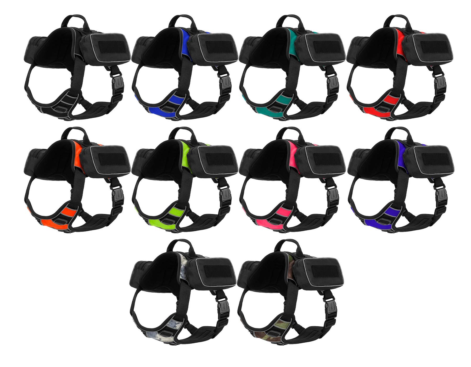 No-Pull Dog Harness with Saddle Bag & Removable Patches - Comfortable Reflective Dog Vest with Quick-Release Buckles & Handle (25-31 inch, Black) - Perfect for Hiking, Walking & Outdoor Adventures