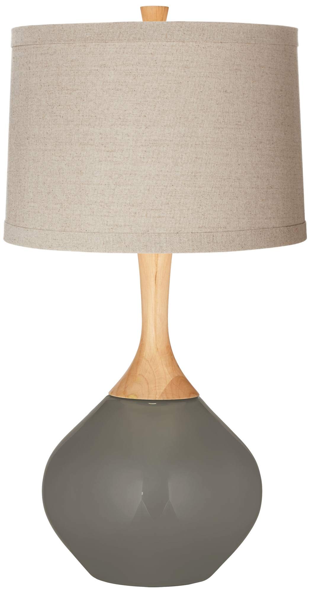 Color + Plus Gauntlet Gray Natural Linen Drum Shade Wexler Table Lamp - Modern Home Office Bedroom Lighting Decor