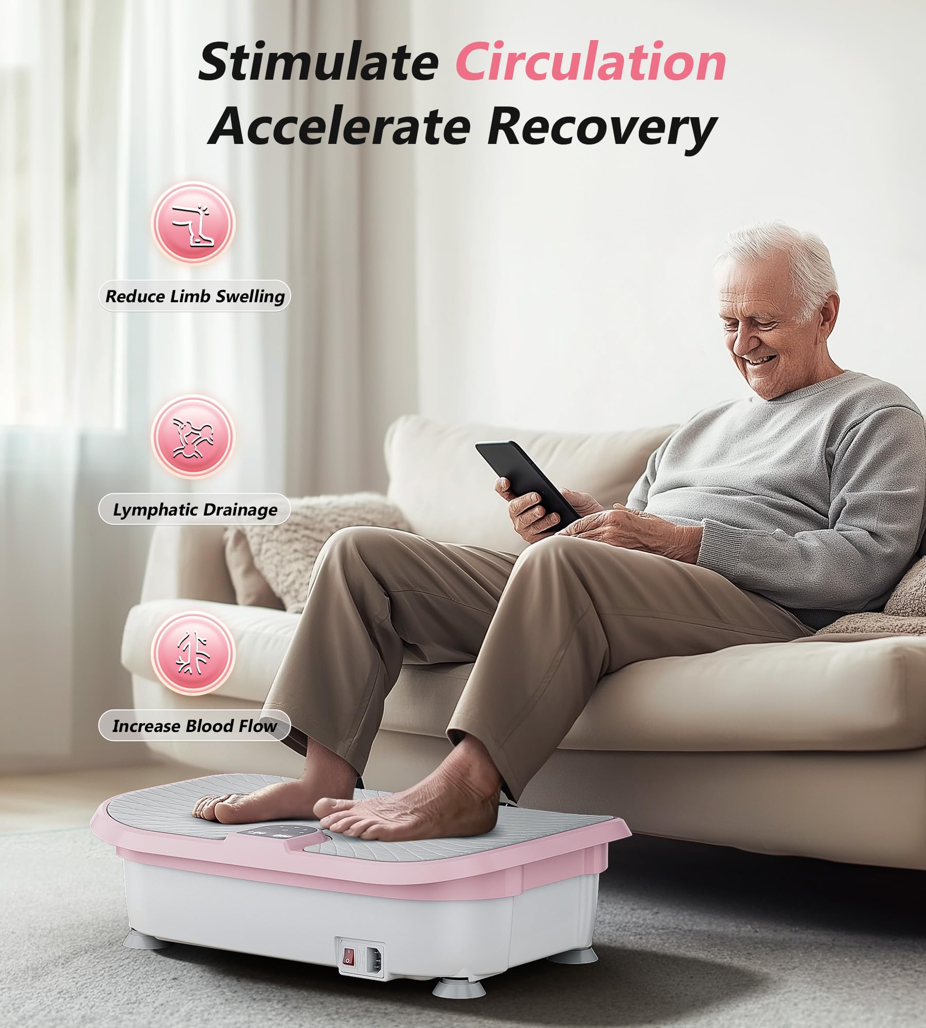 Vibration Plate Exercise Machine for Weight Loss & Muscle Toning - Power Plate Platform with Resistance Bands for Lymphatic Drainage, Recovery & Home Workouts - Perfect for Fitness, Rehab & Relaxation