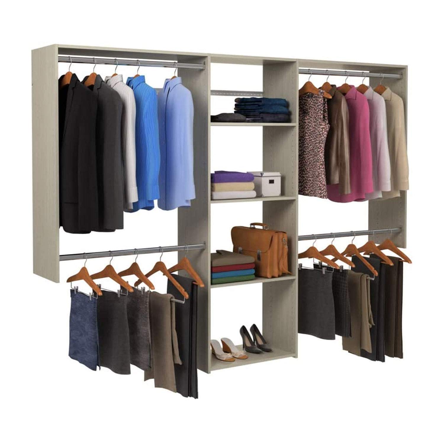 Easy Track OK1460-CG Deluxe Wall Mounted Closet Organizer System Kit - Adjustable Shelves & Hanging Rods for Wardrobe Storage, Weathered Grey - Perfect for Bedroom, Closet & Laundry Room Organization