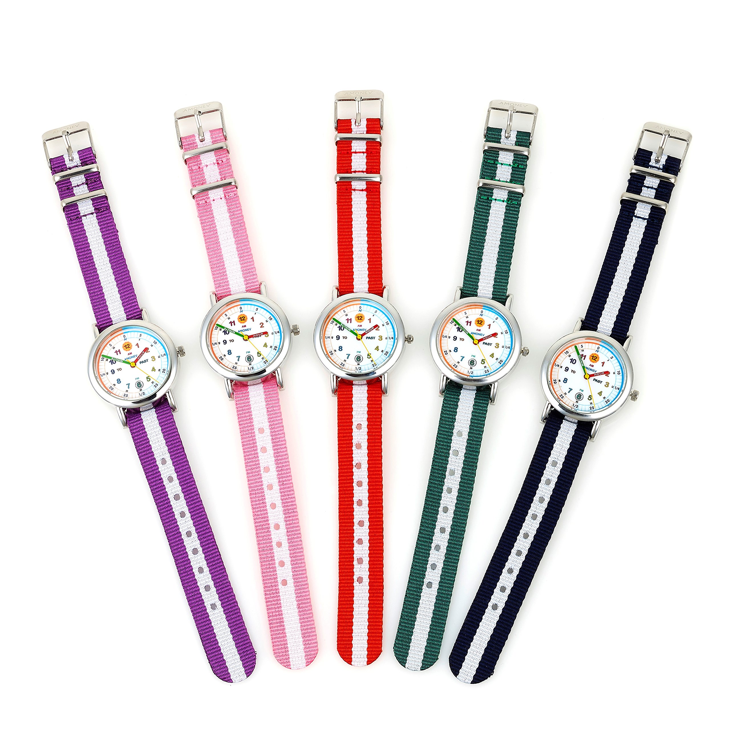 Amonev Time Teacher Watch - Red & White - Educational Analog Watch for Kids Learning to Tell Time - Perfect for Classroom, Homeschool & Back to School Accessories