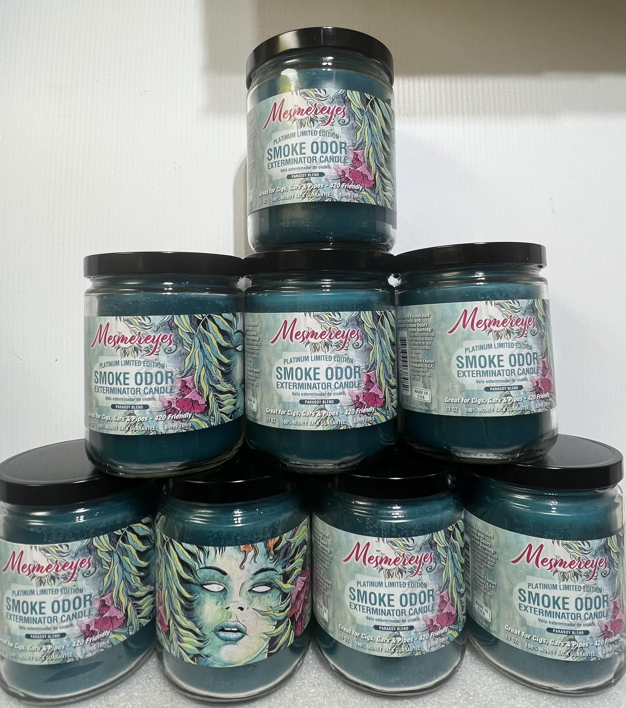 Smoke Odor Eliminator Candle - 13 oz Jar, Set of 8 Scented Candles by Mesmereyes | Freshen Home, Remove Smoke Smell from Fireplace, Cooking & Pets | Natural Air Purifier for Living Room, Bedroom & Office