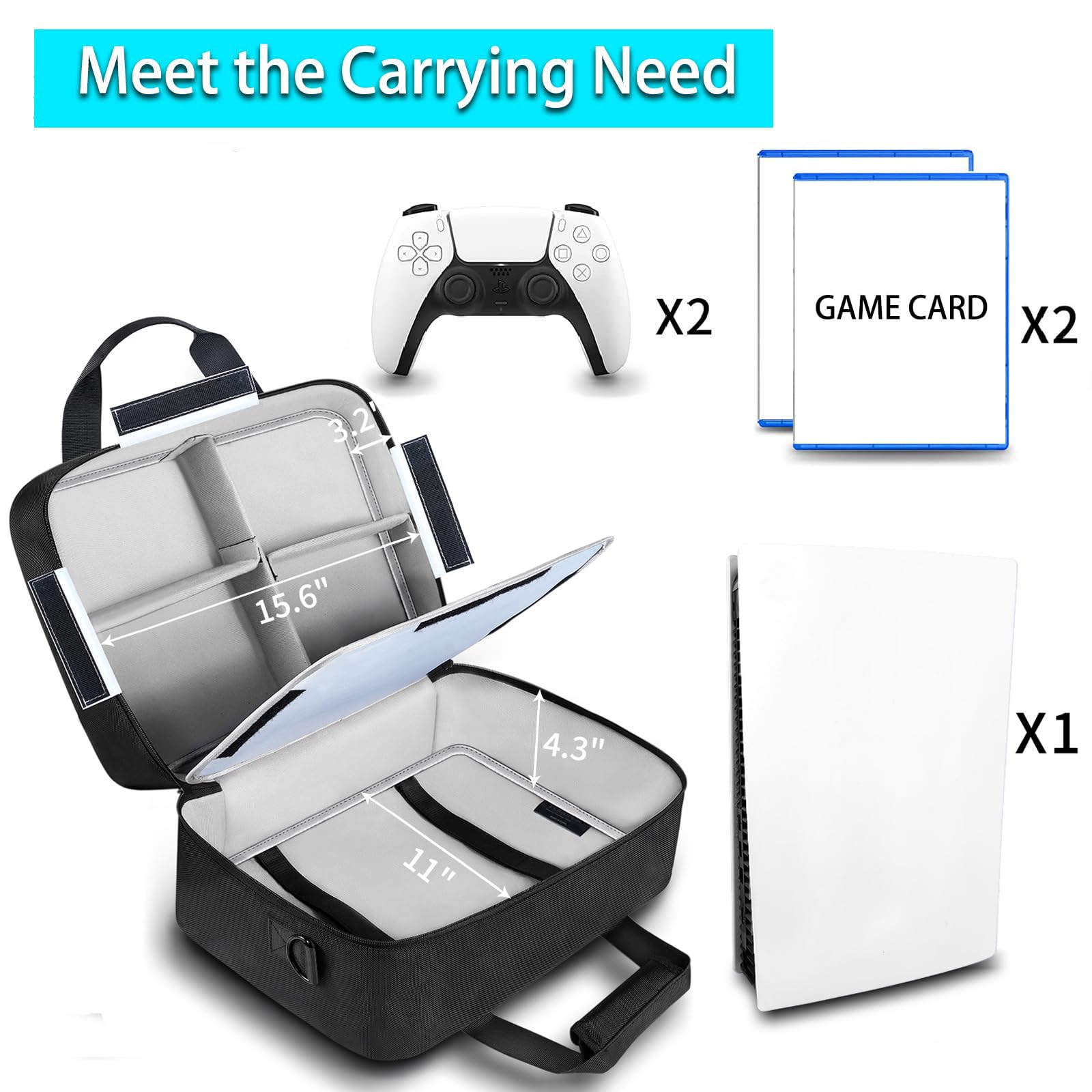 YOREPEK PS5 Travel Carrying Case - Compatible with Playstation 5 Disc & Digital Edition, Pro Console - Large Storage Bag for Controllers, Games & Accessories - Durable Black Protective Case for Travel, Gaming Storage & Home Organization