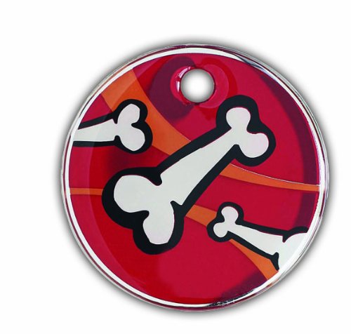 Rogz ID Tag for Dogs and Cats - Large Pet Collar Tag with White Bones on Red Design - Perfect for Pet Safety and Identification at Parks, Travel & Outdoor Adventures