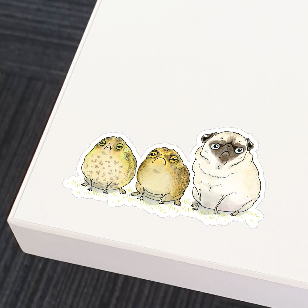 Funny Frogs and Pug Being Glum Vinyl Stickers - Waterproof Decals for Laptops, Water Bottles & DIY Crafts - Cute Animal Stickers for Kids Room Decor
