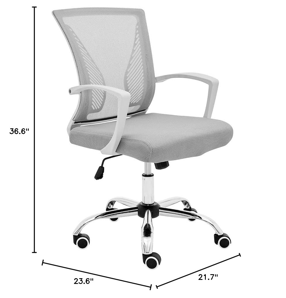 Zuna Mid-Back Office Task Chair - Ergonomic Mesh Back Support Desk Chair with Adjustable Height & Lumbar Support (White/Blue) - Perfect for Home Office, Workstation & Computer Desk