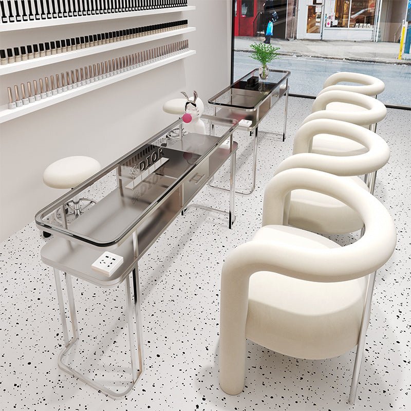 Professional Instagram Style Glass Manicure Table - Elegant Nail Salon Furniture for Pedicure & Manicure Services | Perfect for Home Salons, Spas, and Beauty Studios