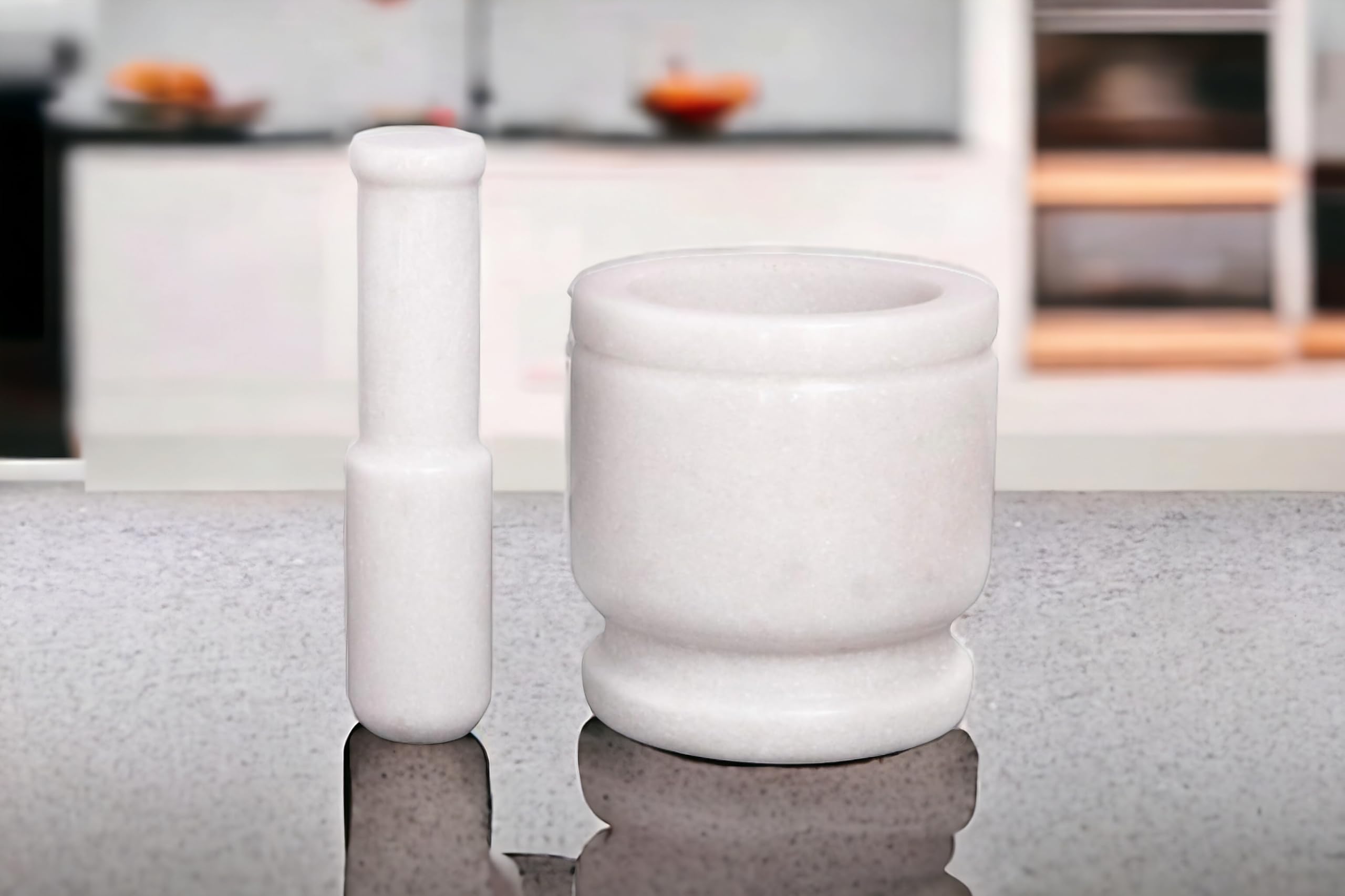 Natural Stone Grinder & Mortar Pestle Set - Large 5x5 Inch for Spices, Herbs, Garlic, Ginger - Traditional Handmade Kallu, Kunda, Dasta - Perfect for Indian Cooking, Ayurvedic Remedies & Kitchen Use