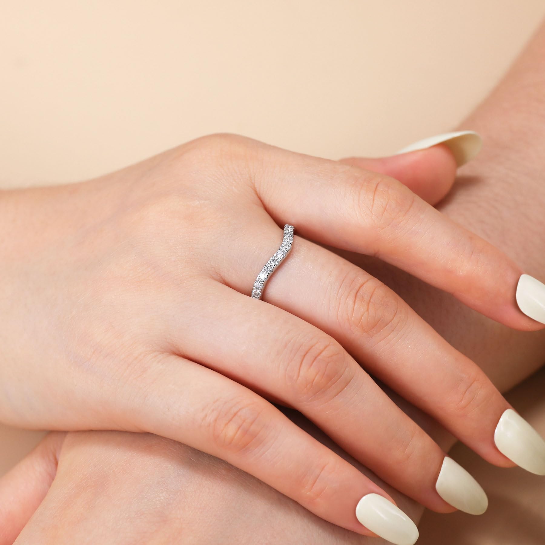 0.39ct D Color VVS1 Lab-Created Moissanite Wedding Band - Curved Half Eternity Ring for Women - 925 Sterling Silver Stackable Bridal Ring Set - Perfect for Engagement, Anniversary & Special Occasions