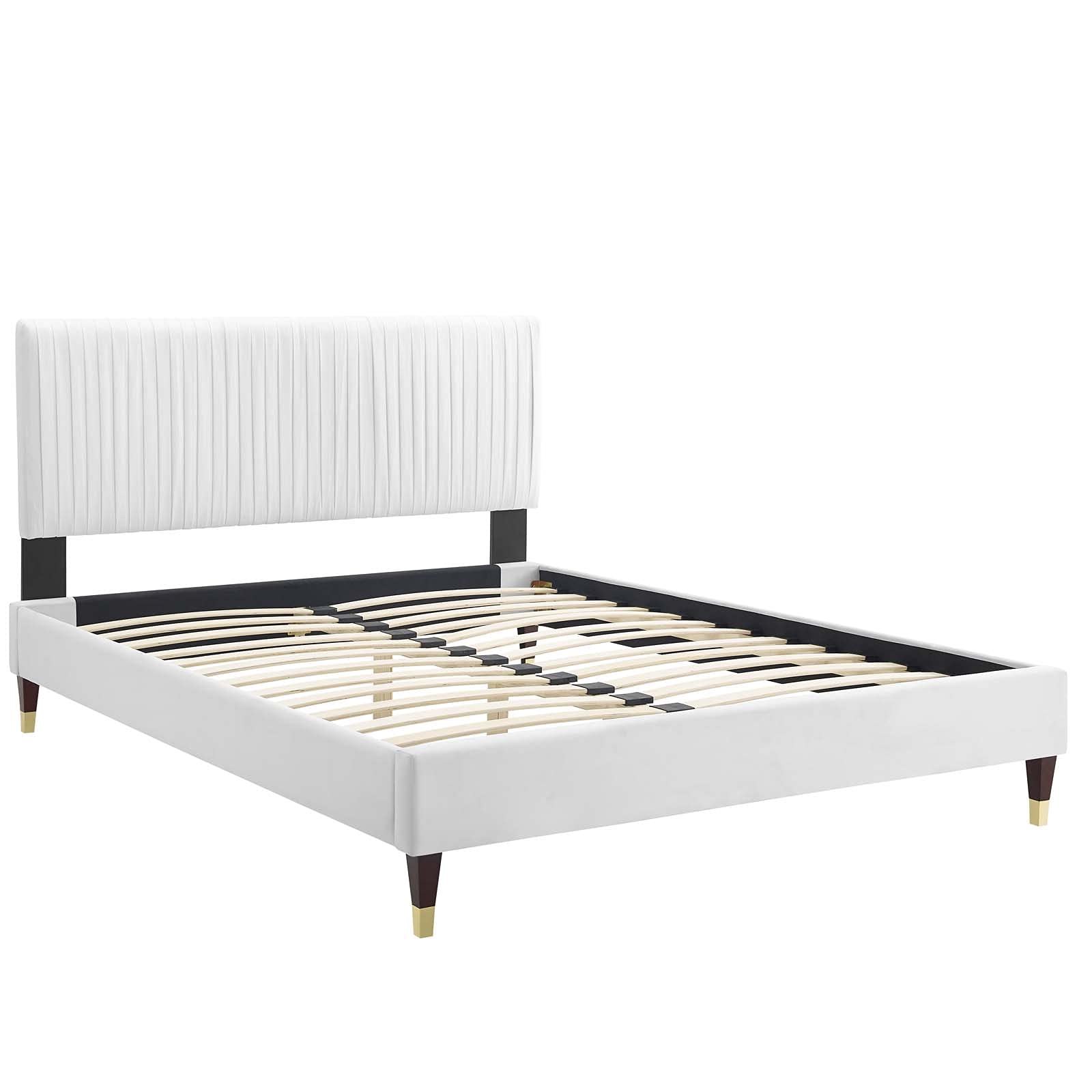 Modway Peyton Performance Velvet Full Platform Bed Frame - White Queen Size Bed with Upholstered Headboard & Sturdy Wood Slats Support | Perfect for Modern Bedrooms, Guest Rooms & Small Spaces