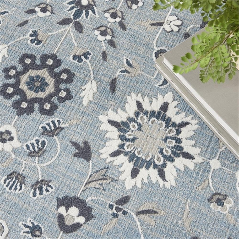 Nourison Lennox Light Blue Grey 4' x 6' Area Rug - Farmhouse Floral Design, Easy to Clean, Non-Shedding - Perfect for Bedroom, Living Room, Dining Room & Kitchen Decor (4x6)