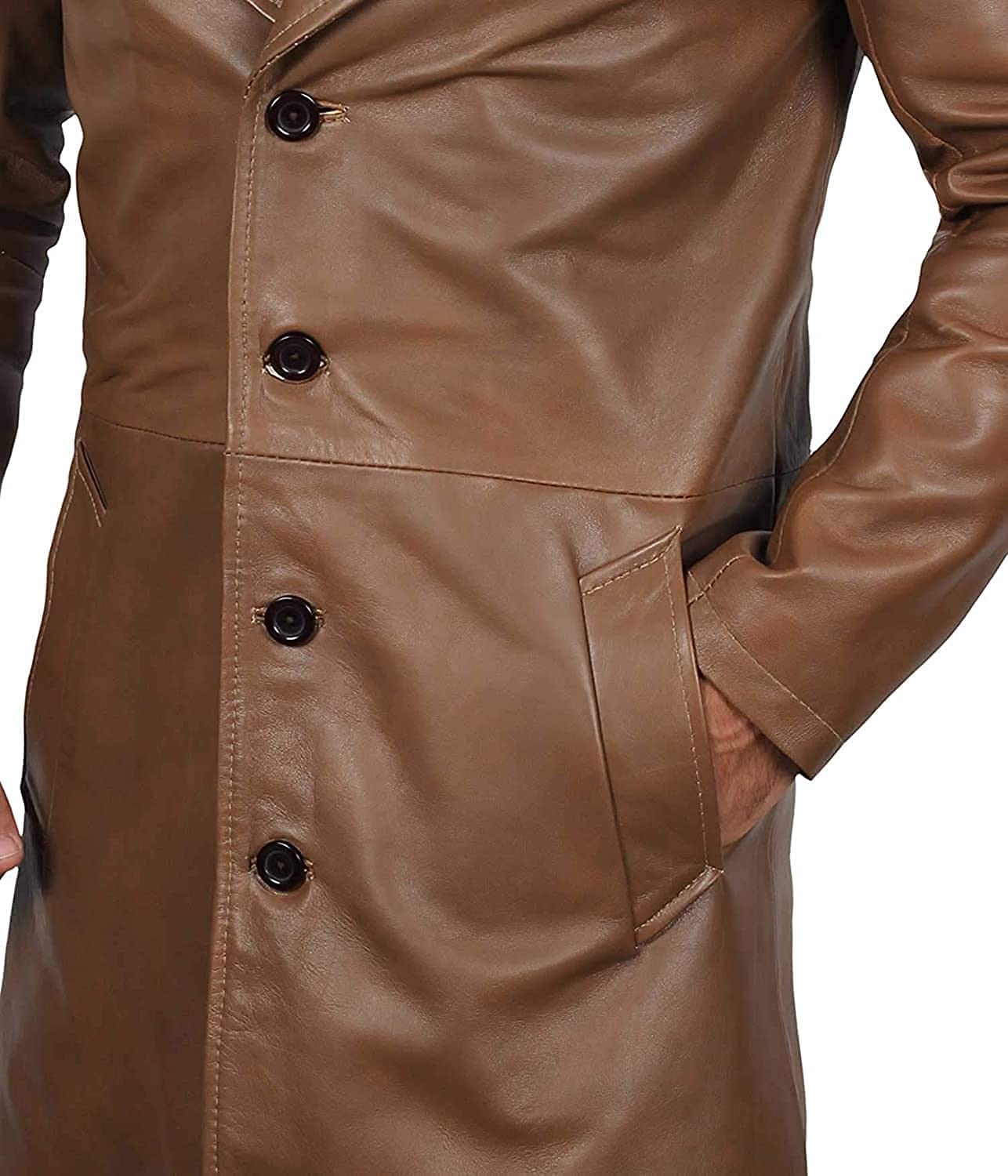 Genuine Lambskin Leather Jacket for Men – ¾ Length Brown & Black Motorcycle Coat – Stylish Men's Fashion Outerwear for Casual Wear, Riding & Winter Protection