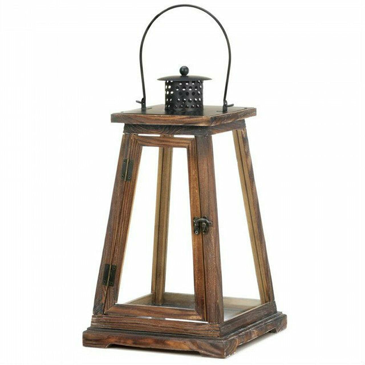 1 Piece Pyramid Style Wood Candle Lantern - 17 Inch Rustic Home Decor for Indoor/Outdoor, Wedding, Garden, and Patio Lighting