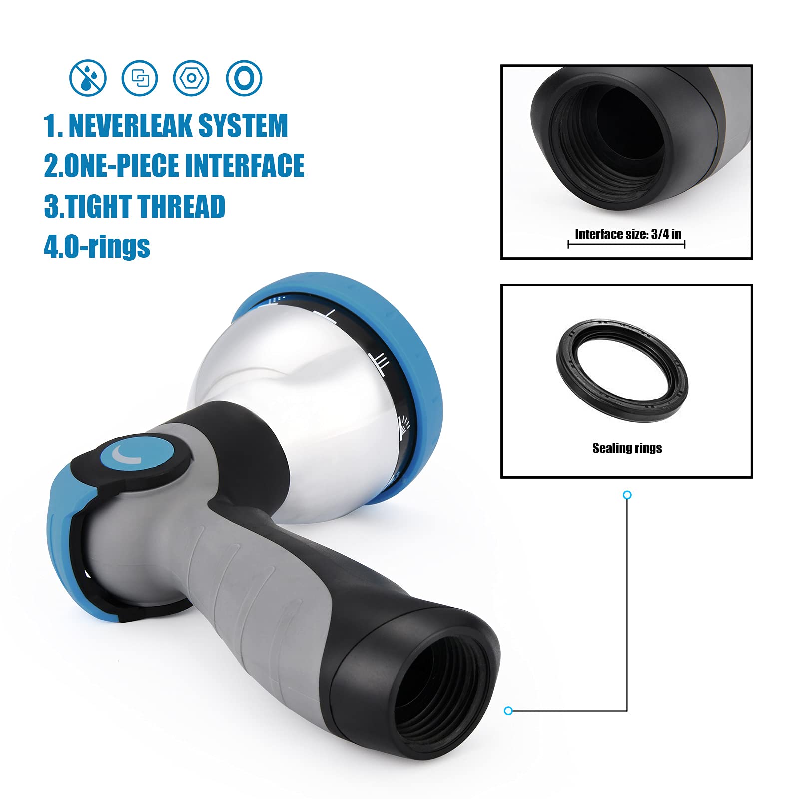 PinWheel Heavy Duty Thumb Control Garden Hose Nozzle - 9 Adjustable Spray Patterns, High Pressure Water Sprayer for Outdoor Plants, Car Washing & Lawn Care - Durable Metal Hose Nozzle for Gardening & Cleaning