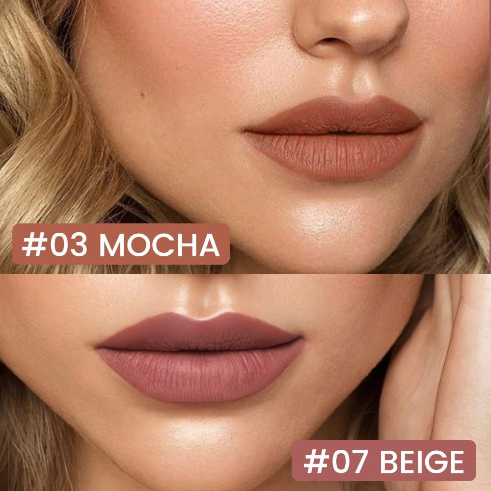 Mocha Brown Matte Lip Tint Stain Pen - 2 pcs Long Lasting Waterproof Lipstick Set with Lip Liner | 24 Hour Wear, Non-Drying Formula | Perfect for Daily Makeup, Date Night & Special Occasions | Natural Matte Finish Lip Gloss for Women
