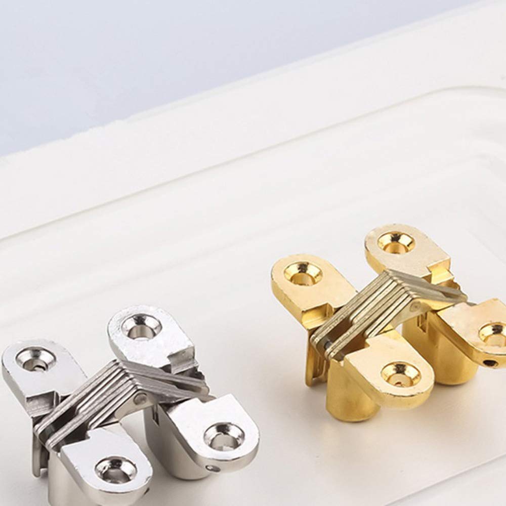 Hidden Hinges with Screws - Invisible Cabinet Hinge for Folding Doors, Wooden Box & Cupboard Hardware (Gold, 2Pcs) - Perfect for DIY Home Improvement & Furniture Repair Projects