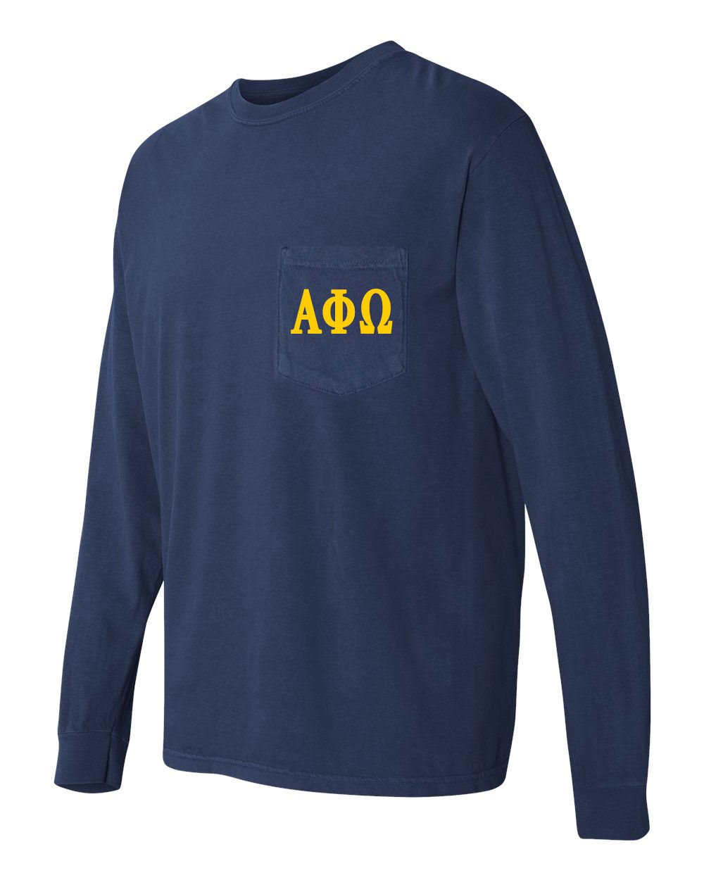 Alpha Phi Omega Fraternity Comfort Colors Pocket Long Sleeve Shirt | Soft Cotton Crewneck Pullover | Greek Life Apparel for Brotherhood Events & Campus Wear