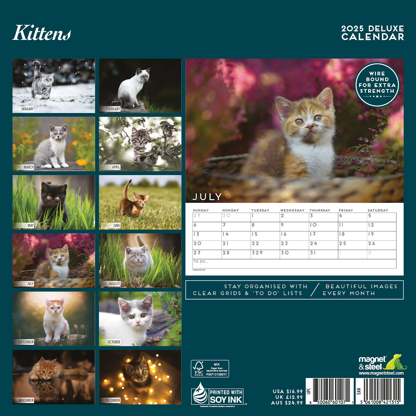 2025 Kitten Deluxe Wall Calendar - Cute Cat Lovers Monthly Planner for Home & Office Decor | Perfect Gift for Cat Owners