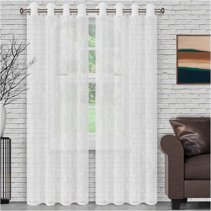 Embroidered Lattice Grommet Sheer Curtain Panel Set - Elegant Window Treatment for Living Room & Bedroom - Light Filtering & Privacy Sheers