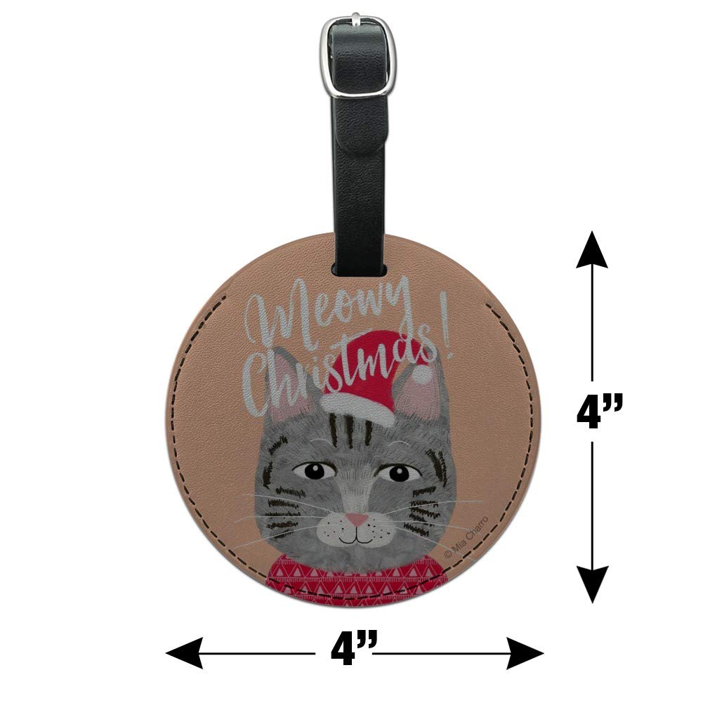 Meowy Merry Christmas Cat Sweater Round Leather Luggage Tag - Cute Pet ID Tag for Cats & Dogs - Perfect for Holiday Travel & Gift Giving