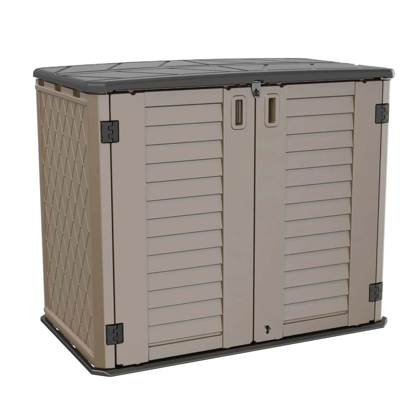 ADDOK 26 Cu.ft Outdoor Storage Shed - Heavy Duty Lockable Horizontal Storage Unit with Weather-Resistant Thick HDPE Resin - Perfect for Backyard, Patio, Garden Organization (Brown) | Ideal for Storing Lawn Equipment, Pool Supplies & Seasonal Decor