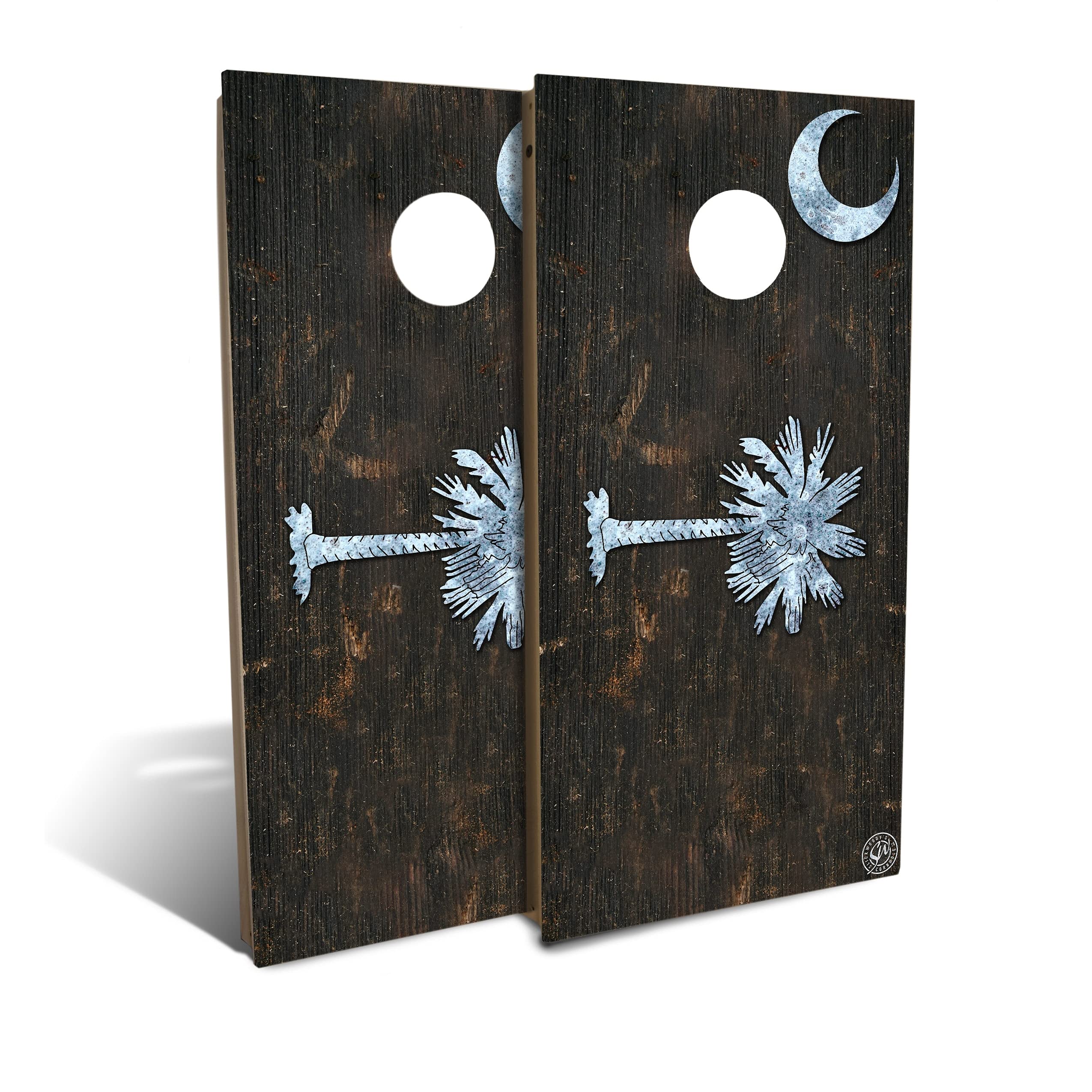 Vintage South Carolina State Flag Cornhole Game Set with 8 Bean Bags - Perfect for Backyard BBQs, Tailgating, and Outdoor Parties