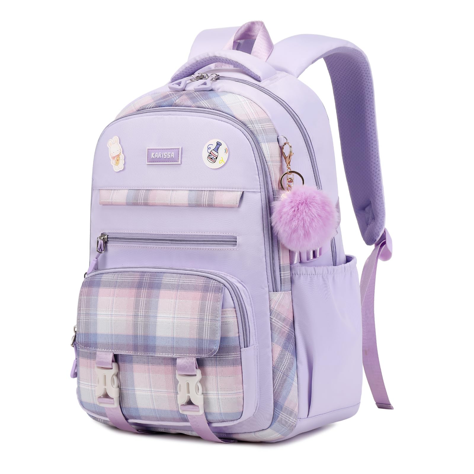 Cute Purple Girls Backpack for School - Kawaii Bookbag with Multiple Pockets for Elementary & Middle School Students (Ages 6-14) | Perfect for Daily Use, Travel & Outdoor Activities