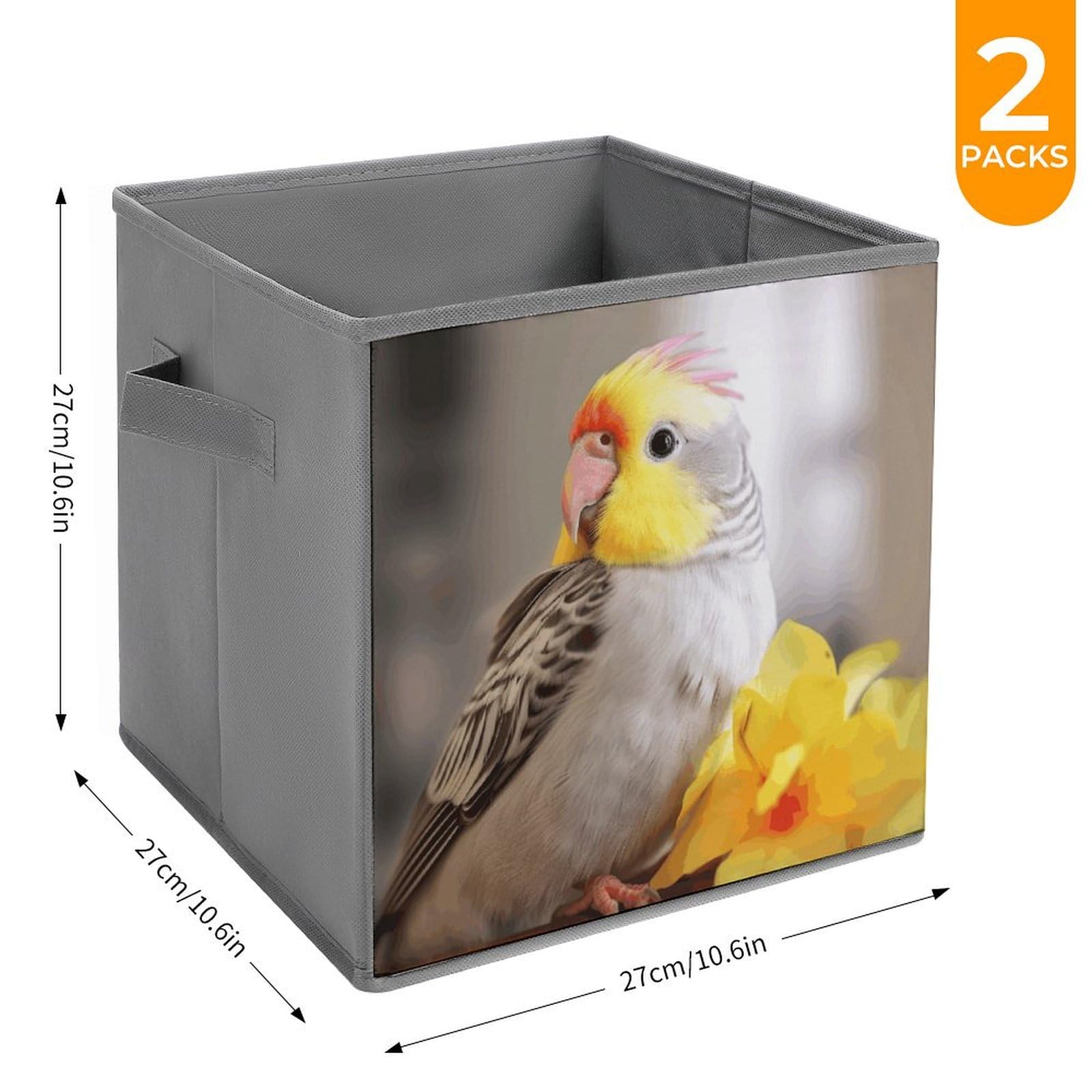 2PCS Foldable Storage Bins - Cute Cockatiel Printed Large Capacity Storage Boxes with Handles for Playroom, Office & Home Organization | Perfect for Toys, Books & Clutter Control