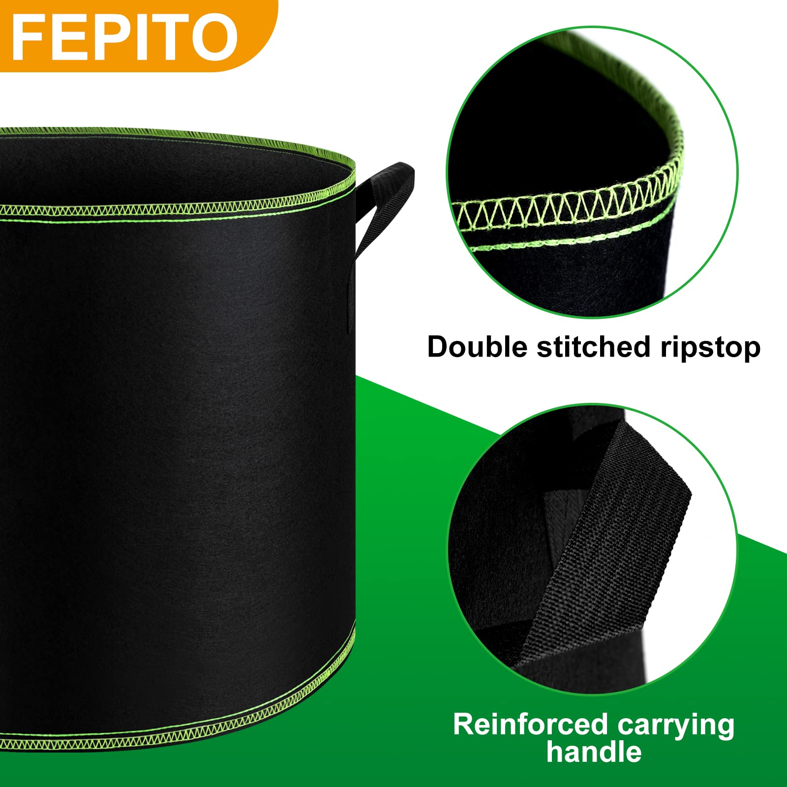 FEPITO 5 Pack 10 Gallon Heavy Duty Aeration Fabric Grow Bags with Handles - Thickened Nonwoven Plant Pots for Vegetables, Fruits, Flowers - Ideal for Indoor/Outdoor Gardening, Balcony Planting & Urban Farming