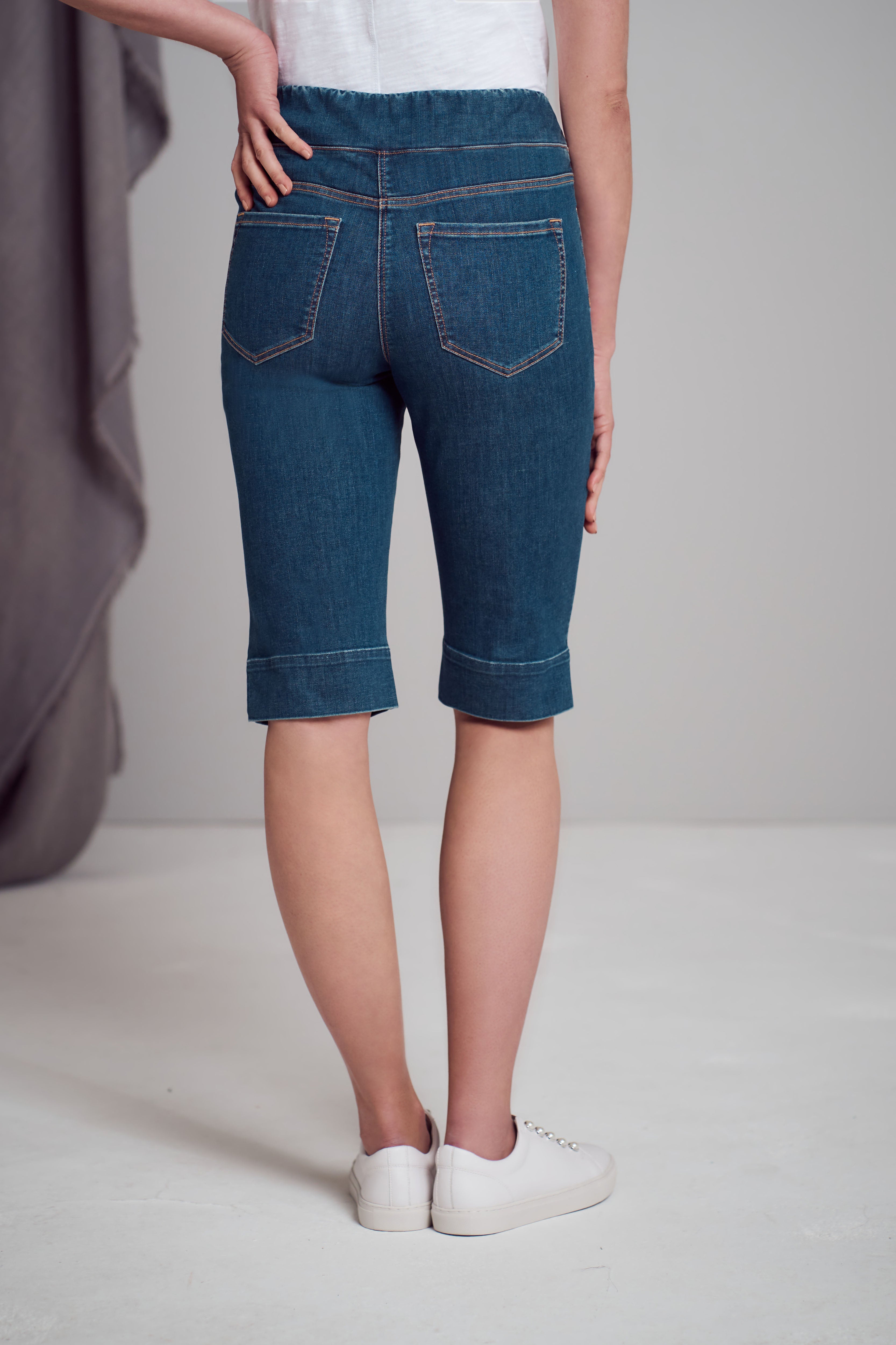 Bengajean® Women's Distressed Denim Shorts - Indigo Wash - High Waisted Ripped Jean Shorts for Casual Wear & Summer Outfits