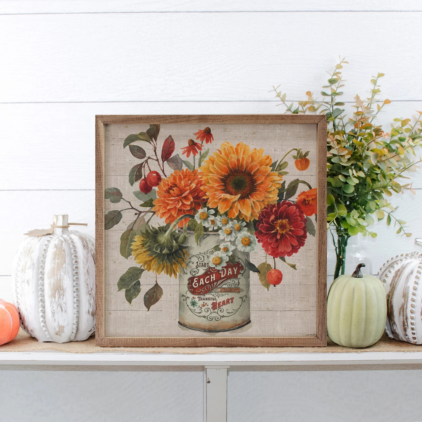 Autumn In Bloom Wood Framed Print - Fall Floral Wall Art Decor for Living Room, Bedroom & Office - Perfect Seasonal Home Decoration