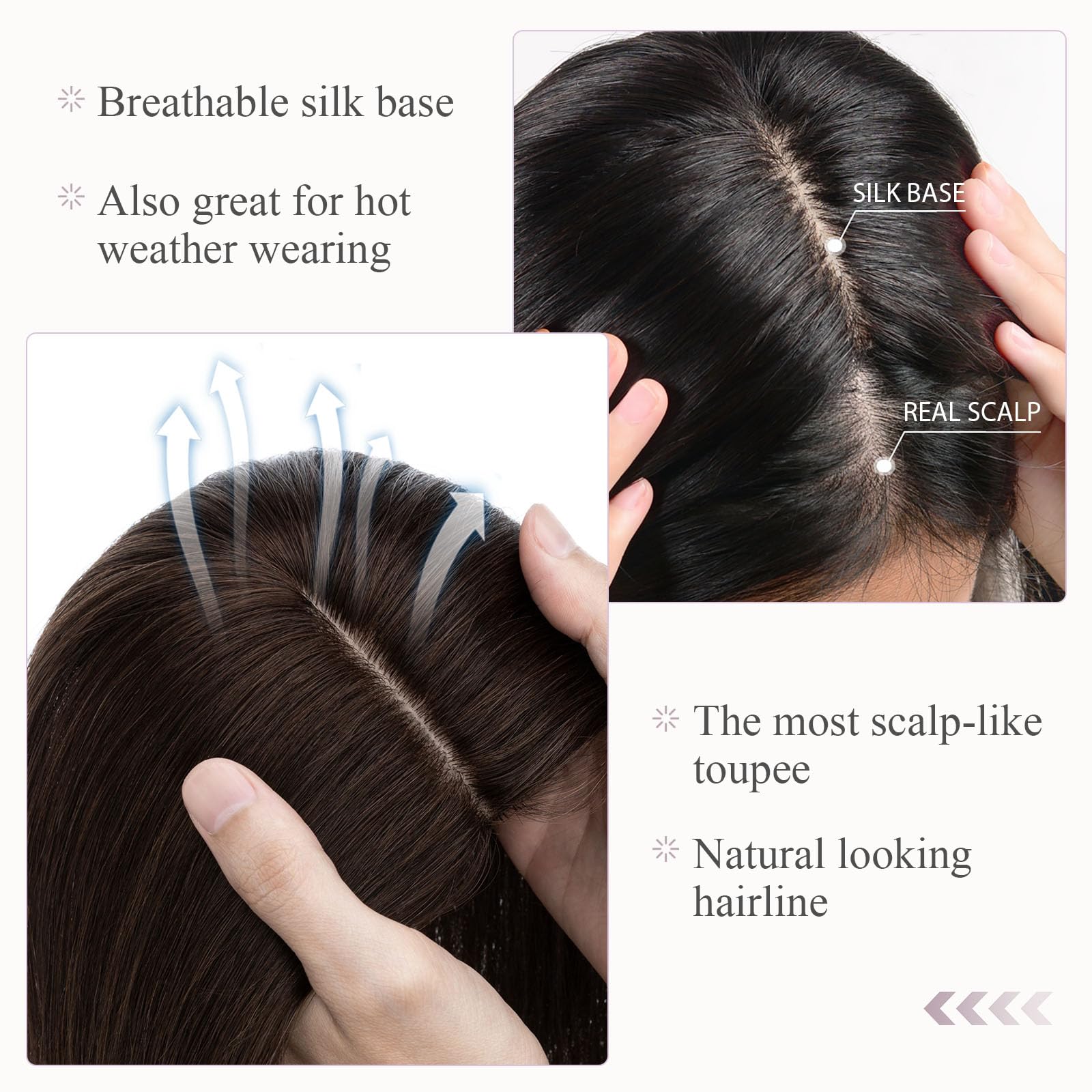 100% Human Hair Topper for Women - Hairro Clip-in Hairpiece with 4