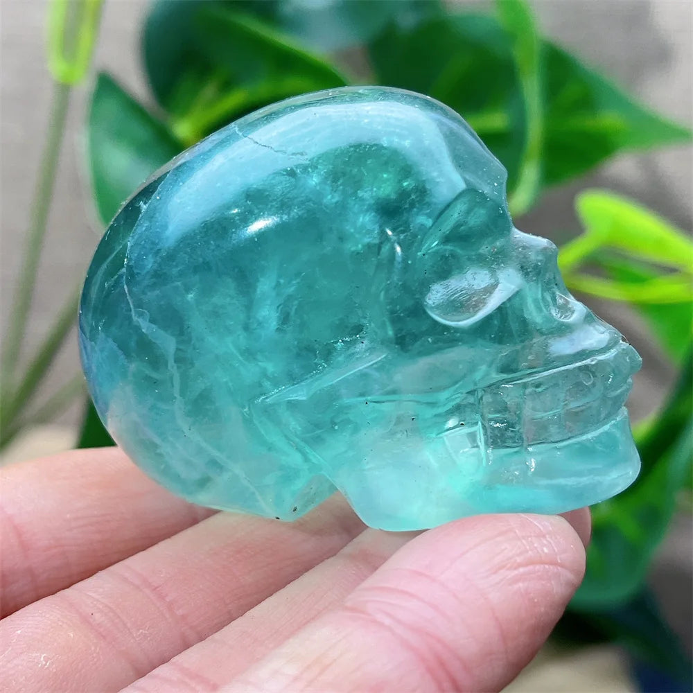 Natural Green and Purple Fluorite Crystal Skull Carving - Healing Stone, Quartz Mineral Gemstone for Spiritual Crafts, Home Decor, Meditation & Energy Work