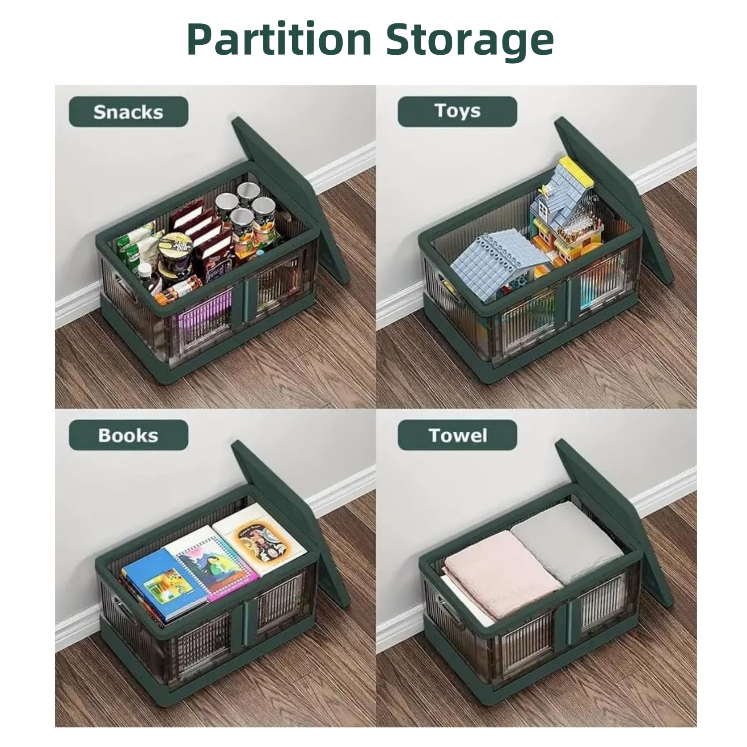 34QT Collapsible Storage Bins with Lids - 4 Pack Stackable Organizer Boxes for Closet, Pantry, Bedroom & Home Organization | Space Saving Foldable Design for Seasonal Clothes, Toys & Household Items Storage